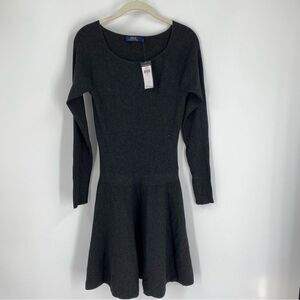 Ralph Lauren Dark Gray Long Sleeve Ribbed Knit Sweater Dress size L